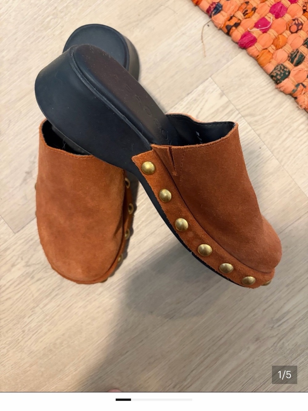 AEROSOLES Suede Mule Clogs in Cognac - Picture 1 of 3